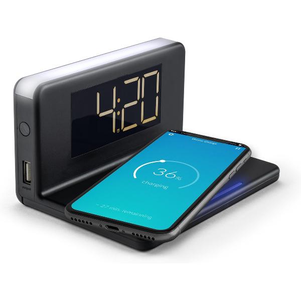 Caliber HCG018QI/B - Wekker met draadloos laden en groot scherm - Zwart