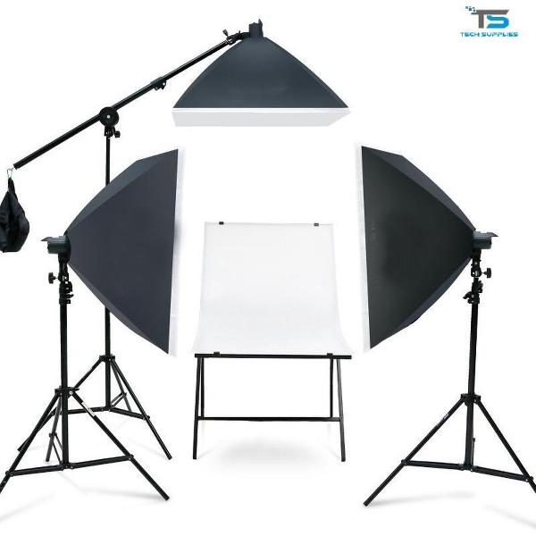 Tech Supplies - Fotostudio set voor studiofotografie | Inclusief foto opnametafel voor productfotografie | 3x studiolamp softbox | Professionele foto studio set