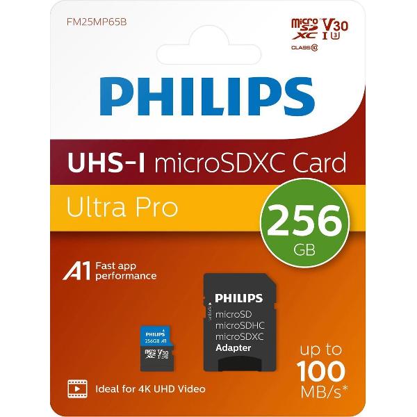 Philips Micro SDXC kaart 256GB, Class 10 UHS-I U3 incl. Adapter, 4K