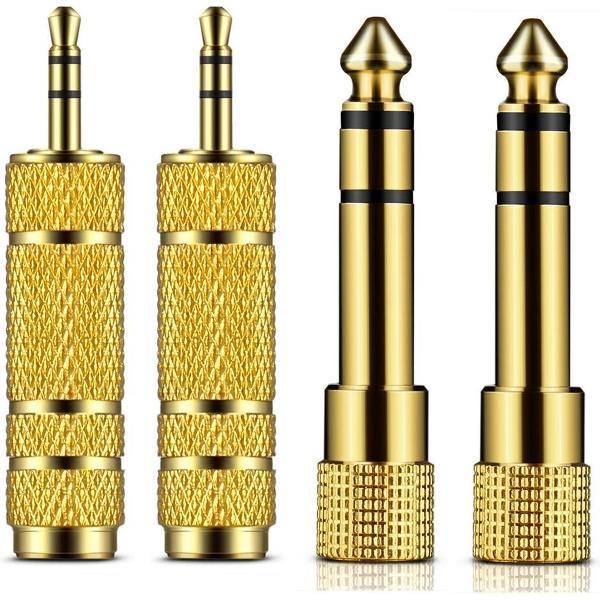Stereo Audio Adapter Connector Set - 3.5mm Jack Naar 6.35mm Verloop Plug Set - 4 Stuks - Gold-Plated