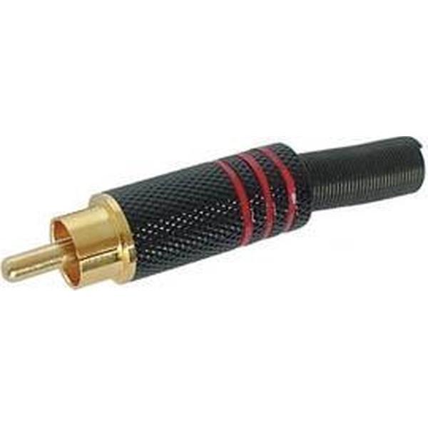 Mannelijke Rca Plug - Vergulde Stekker - Zwarte Metalen Behuizing - Rood