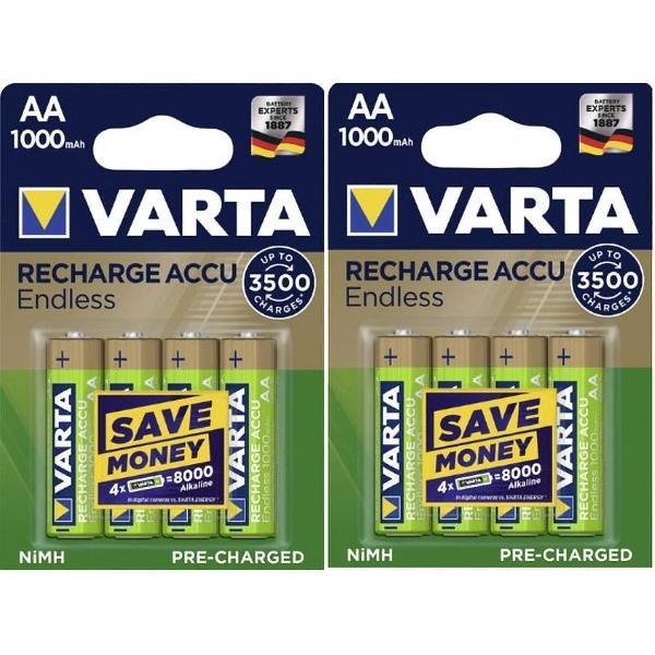 8 Stuks (2 Blisters a 4st) Varta Endless Ready to Use Oplaadbare AA batterij (penlite) NiMH 1000 mAh 1.2 V