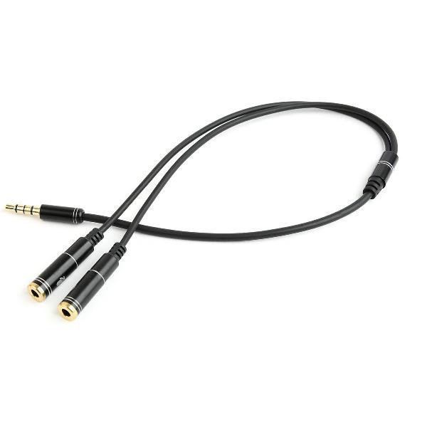 Premium 3.5 mm audio + microfoon adapterkabel, zwart