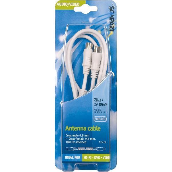 aansluitkabel 9.5mm(M)-(F) recht 1.5m wit