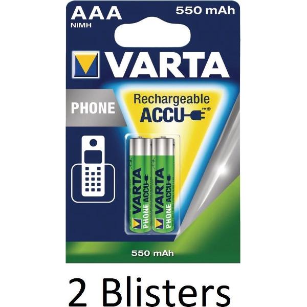 4 Stuks (2 Blisters a 2 st) Varta oplaadbare batterijen AAA, 550 mAh