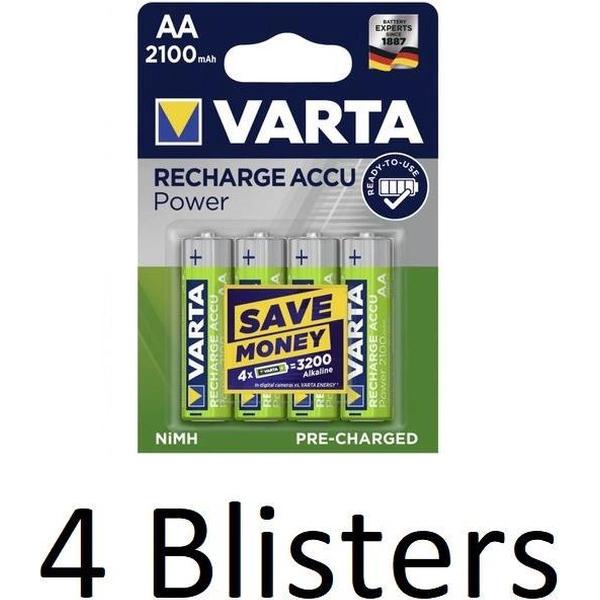 16 Stuks (4 Blisters a 4 st) Varta Oplaadbare Batterij Recharge Accu Power AA 2100mAh