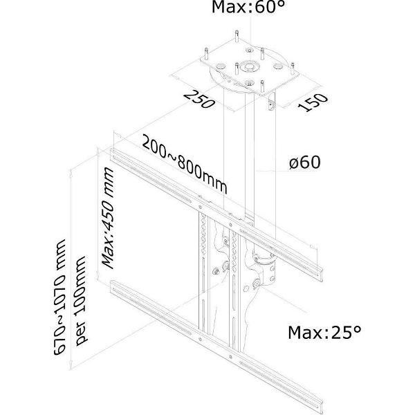 NewStar PLASMA-C100 TV ceiling mount 94,0 cm (37) - 190,5 cm (75) Swivelling/tiltable