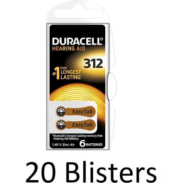 120 Stuks (20 Blisters a 6 st) Duracell Duralock Hearing Aid 312 Bruin