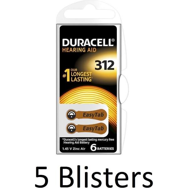 30 Stuks (5 Blisters a 6 st) Duracell Duralock Hearing Aid 312 Bruin