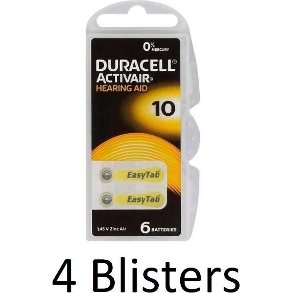 24 Stuks (4 Blisters a 6 st) Duracell Duralock Hearing Aid 10 Geel