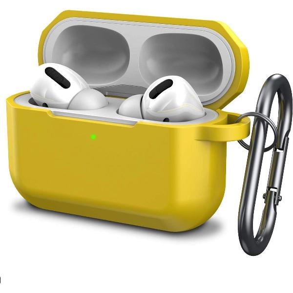 Airpods Pro Case - Siliconen Hoesje met Clip – Geel