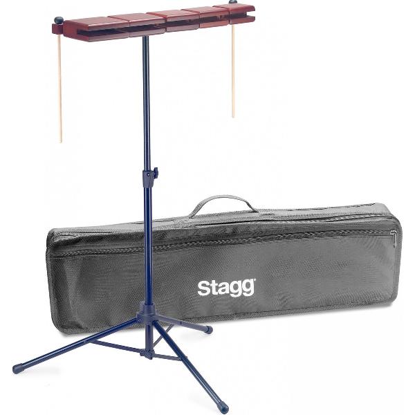 Stagg WB-SET 5B : 5-delig houten Temple Block set met statief, draagtas en mallets