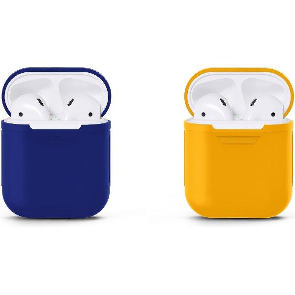 VOORJAARSACTIE Voordeelset 2 stuks Apple Airpods Siliconen - Case - Cover - Hoesje - Geschikt voor Apple Airpods 1 en 2 - Donker Blauw / Donker Geel