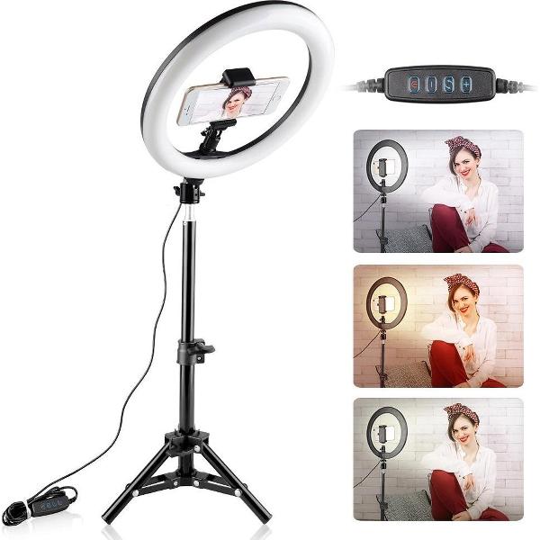 Ringlamp met statief - 10 inch – Professional set – Fotostudio – Tiktok lamp – Lichtstudio – Make-up licht + Camera statief
