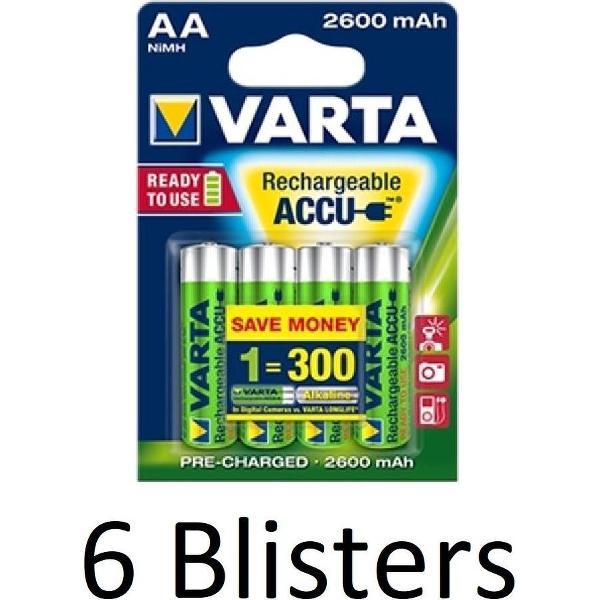 24 Stuks (6 Blisters a 4 st) Varta AA Oplaadbare Batterijen - 2600mAh