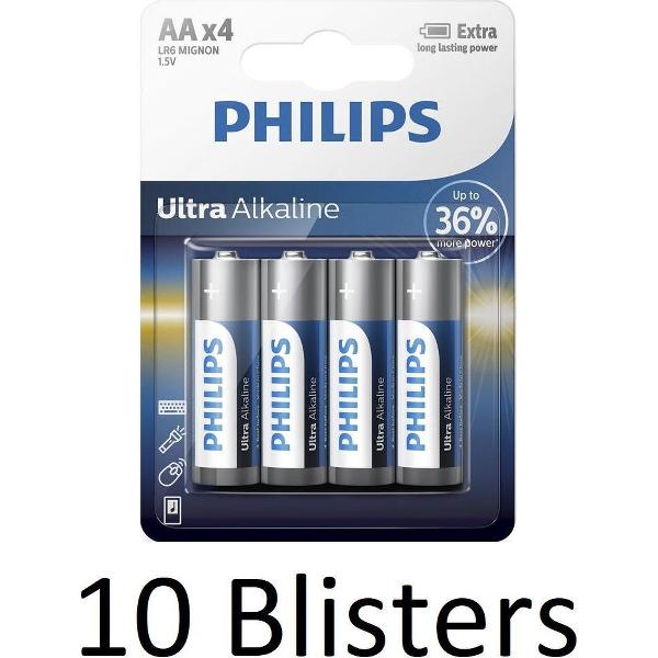 40 Stuks (10 Blisters a 4 st) Philips Ultra Alkaline AA Batterijen