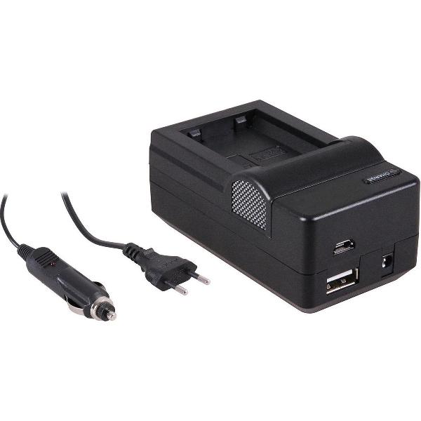 Huismerk 4-in-1 acculader voor Sony NP-FW50 accu - compact en licht - laden via stopcontact, auto, USB en Powerbank