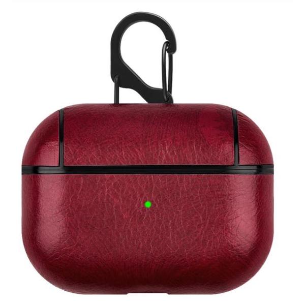 Airpods Pro hoesje luxe leer look - Bordeaux rood lederen beschermcase