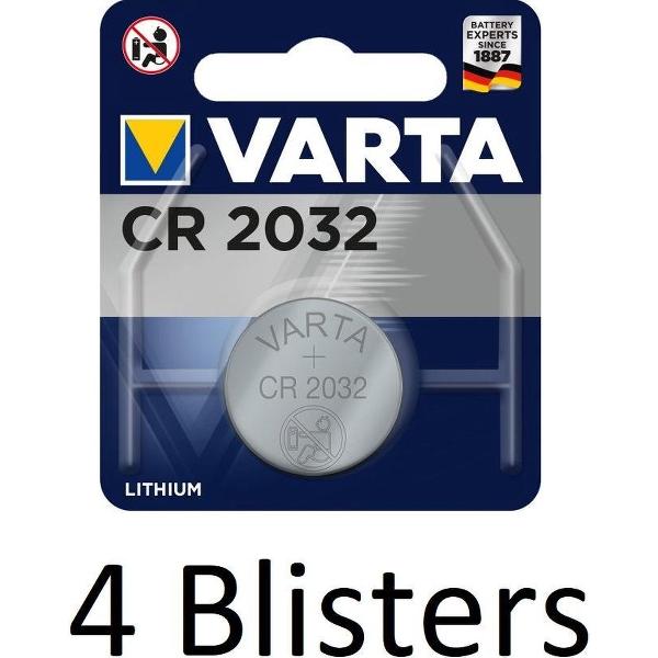 4 Stuks (4 Blisters a 1 st) Varta CR 2032 Knoopcel Batterij