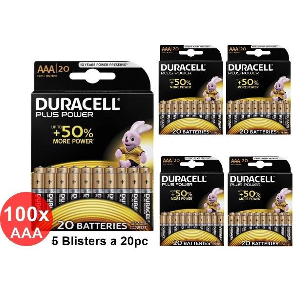100 Stuks - Duracell LR03 / AAA / R03 / MN 2400 1.5V alkaline batterij