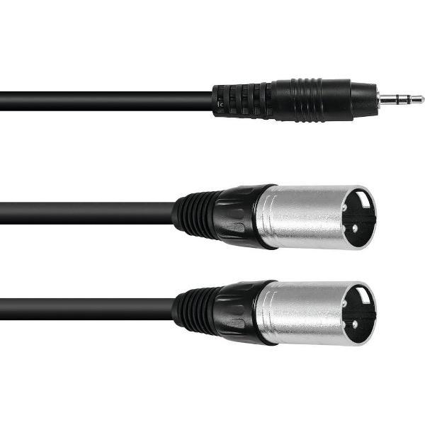 OMNITRONIC jack kabel 3 5 mm - aux kabel - audio kabel 3.5 Jack/2xXLR(M) 1.5m bk