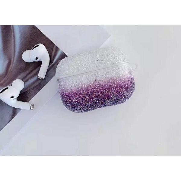 Airpods Case Cover - Glitters Wit Paars - Beschermhoes - Bescherm Etui inclusief karabijnhaak - Geschikt voor Apple Airpods Pro