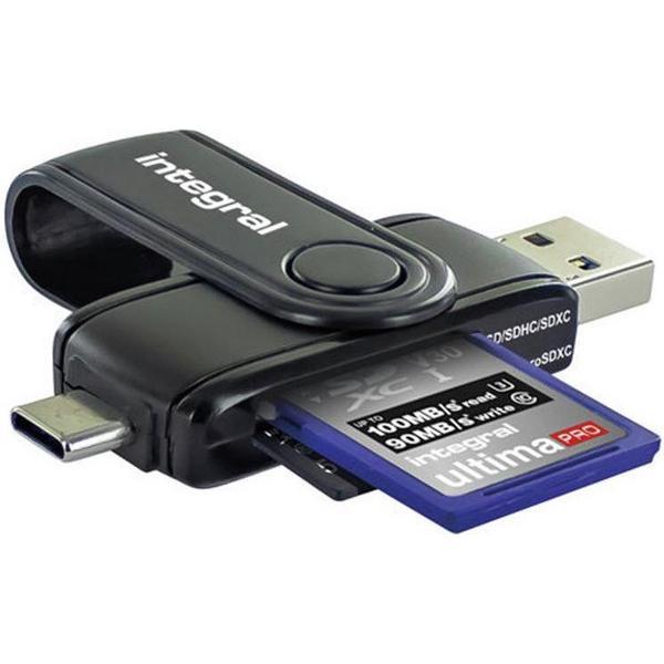 Integral INCRUSB3.0ACSDMSD geheugenkaartlezer Zwart USB 3.0 (3.1 Gen 1) Type-A/Type-C