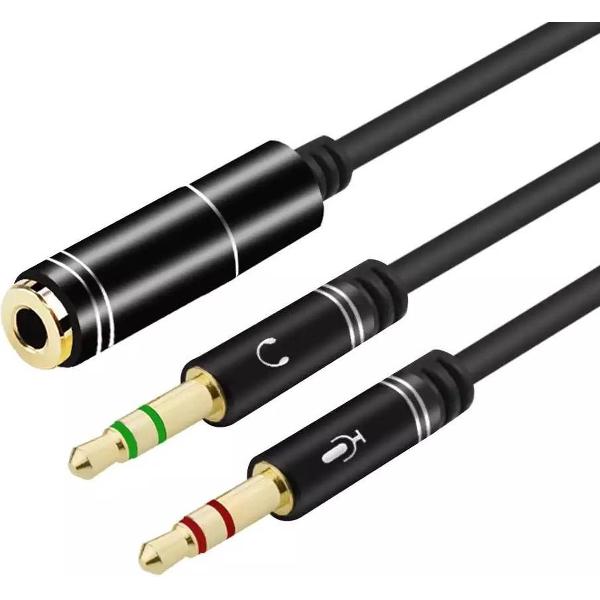 LOUZIR 3.5mm Jack Aux Female Dual Male Headset Microfoon 4-Pin Audio Splitter - Zwart