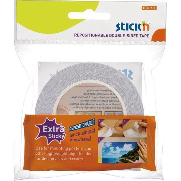 Re-Stik Stick'n dubbelzijdig tape/plakband, extra sticky, 12mmx12mtr., niet permanent