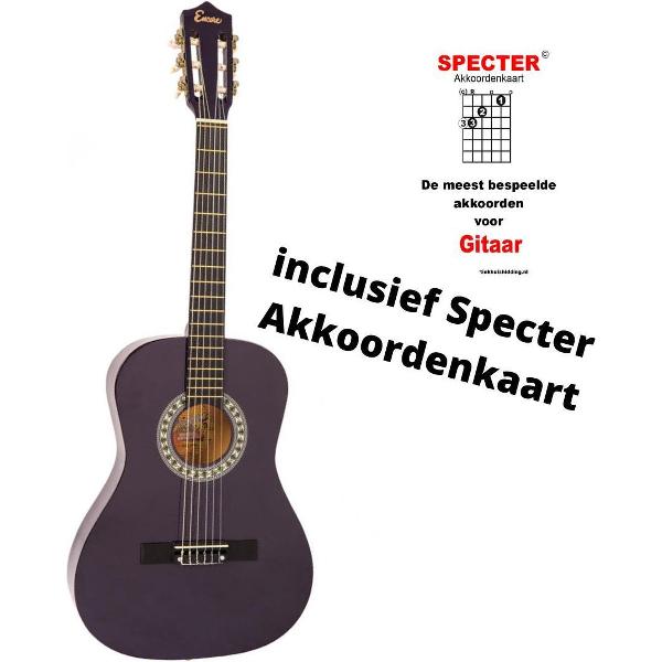 Klassieke gitaar 3/4 91cm Paars incl. Akkoordenkaart | Gitaartas | Gitaarband | Plectrums | Stemfluit | Zelfstudie DVD | Gitaarset