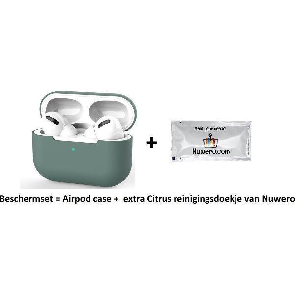 Nuwero – Airpods Pro Case/Hoesje – HOOGWAARDIGE KWALITEIT - Airpods Pro Siliconen - Airpods Pro Cover - Airpods Pro Bescherming - Airpods Case - Geschikt voor Airpods Pro - DONKERGROEN + Nuwero cleaning Doekje