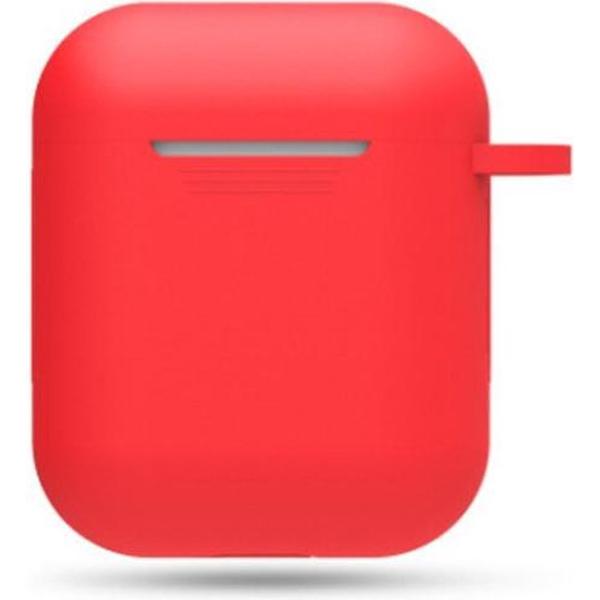 AirPods Hoesje Siliconen Case - Rood - Geschikt voor Apple AirPods 1 en 2 - AirPods case met lus