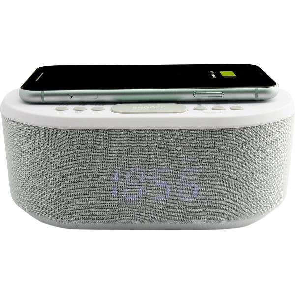 AIC 18BT wekkerradio met draadloze telefoonoplader - ingebouwde bluetooth speaker - Wit