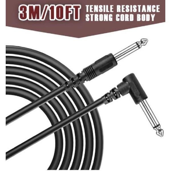 Audiokabel - Zwarte Gitaarkabel - Amplifier Cable - Black Guitar Cable - Recht en Haaks - 3 Meter - Doorsnee 6,35 mm - Elektrische Viool kabel - Elektrische Piano kabel - Elektrische Drum kabel