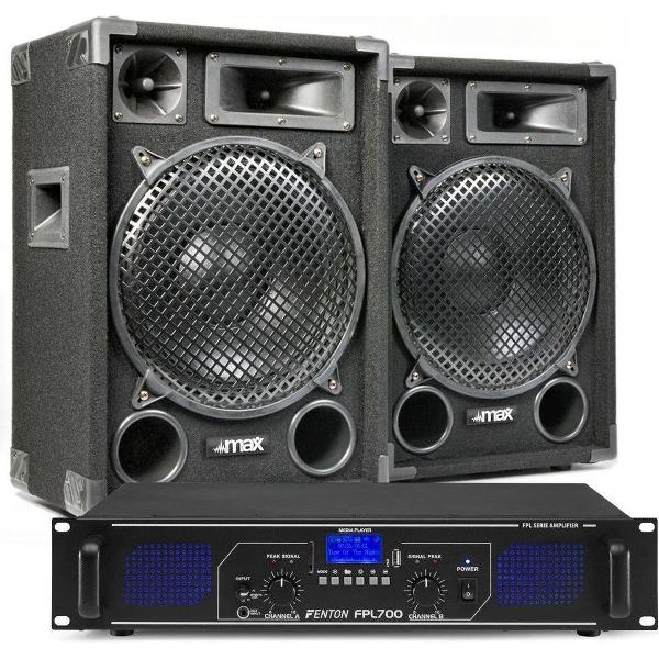 DJ geluidsinstallatie met Bluetooth - MAX12 DJ luidsprekers + Bluetooth versterker combinatie - 1400W
