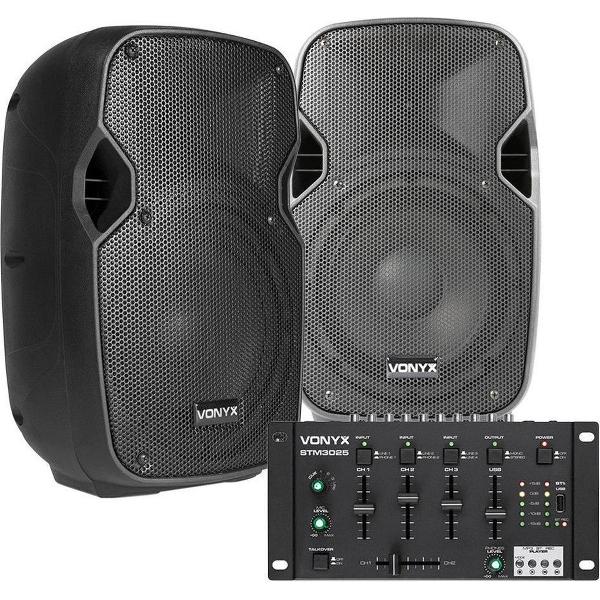 Bluetooth DJ Set - Vonyx 400W DJ set met Bluetooth & USB mixer en twee 8 speakers