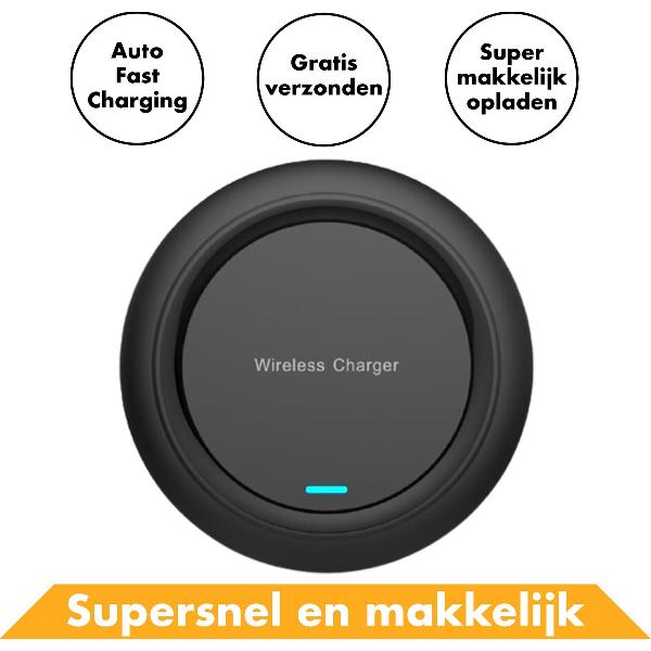 Draadloze Telefoon Batterij Oplader 10W van In Round – Zwart - Geschikt Voor iOS en Android Apparaten – Draadloze Mobiele Qi Snellader – Wireless Charger Geschikt voor Apple Iphone & Samsung Telefoons – Fast Charger – Charging Dock