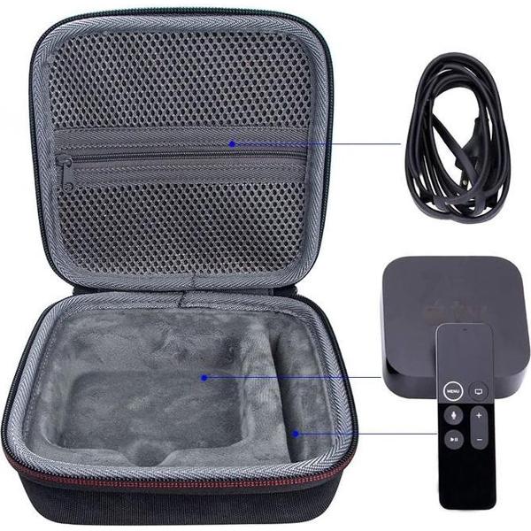 Hard Cover Opberghoes Voor Apple TV 4K - Speaker Hoes Travel Case - Beschermhoes - Met Accessoire & Remote Control Vak - Zwart