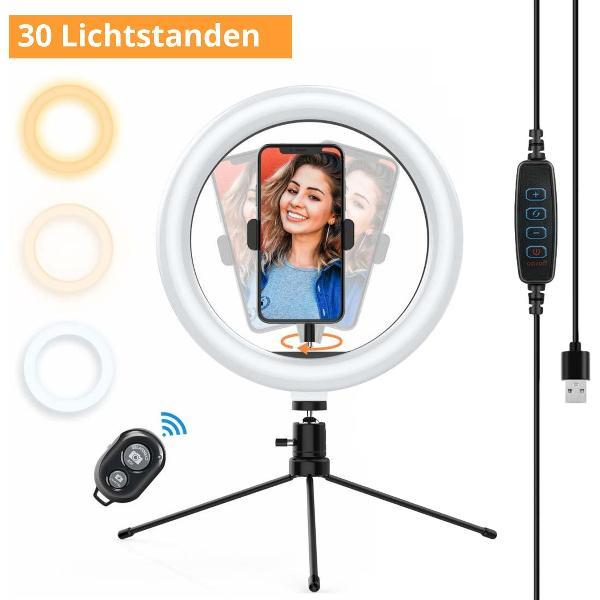 Rde Topic LED RingLamp met Statief en 30 kleurstanden - RingLight met Telefoon Houder - Beauty Lamp - Make Up Licht - Flitser - Studiolamp