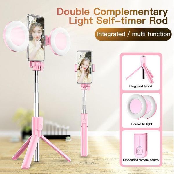 MK- Stick Draadloze Bluetooth Selfie Universele afstandsbediening 4 in 1 Led Ring Licht - iphone/Huawei/Samsung Uitschuifbare Handheld Monopod Live Statief Voor Iphone X 8 Android Smartphone - Tripod