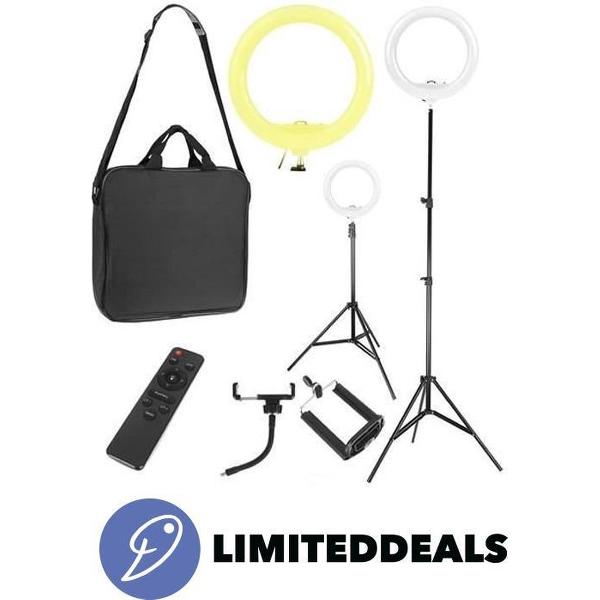 Professionele 12.7 Inch LED Ringlamp Statief set – Met afstandsbediening - Luxe Opbergtas – 3 Lichtkleuren - Tot wel 9 instellingen - Vlog / Youtube lamp - 3000K tot 6500K - Ringlampenset - LimitedDeals