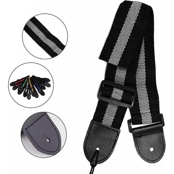 Professionele Verstelbare Stevige Gitaarband - Gitaarbanden - Guitar strap Band - Gitaarriem - Gitaar Riem - Bas Elektrische Akoestische Klassieke Gitaar - Verstelbaar - Nylon - Zwart / Grijs