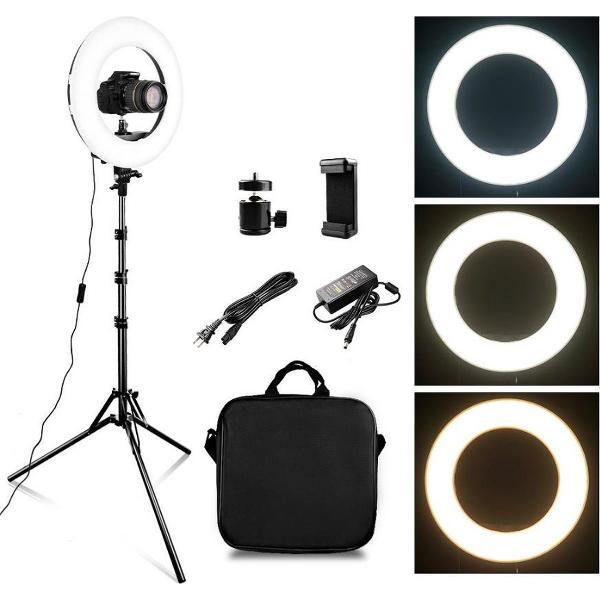 Travor Pro 12inch Ringlamp - LED - Statief - Vlog - Make-up - Tik Tok - Instagram - Snapchat - Inclusief kleuren filter - Telefoonhouder - Professioneel - Hoge kwaliteit