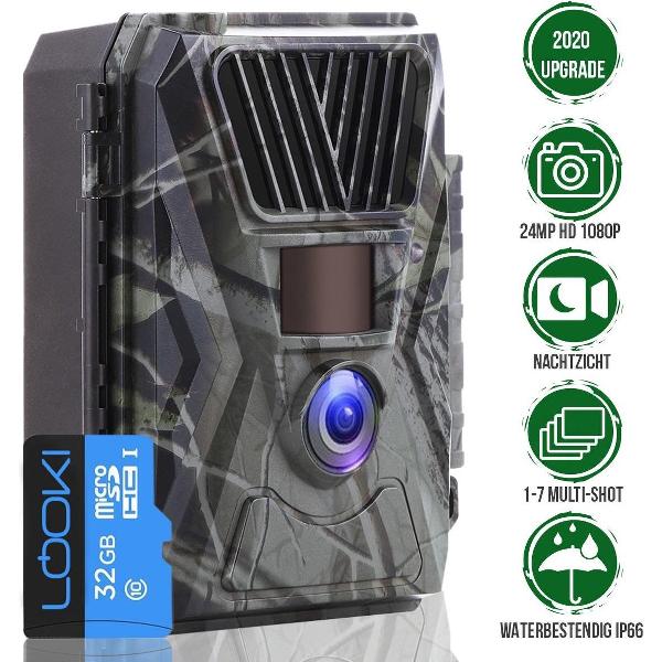 Looki® Wildcamera met nachtzicht - 24MP 1080P HD & gratis 32GB SD-kaart – IP66 Waterbestendig - NL software en handleiding - Beveiligingscamera