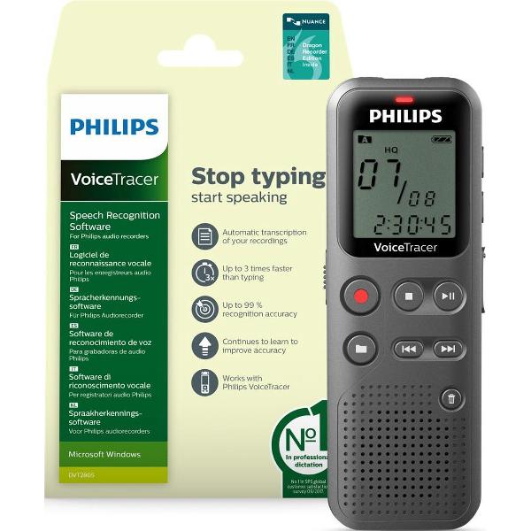 Philips VoiceTracer Audio recorder DVT1115 | Mono PCM | USB | Spraakherkeningsoftware - Recorder Edition (Windows)