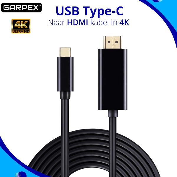 Garpex® USB C naar HDMI - 4K Resolutie – USB C HDMI– USB C naar HDMI adapter - USB C naar HDMI kabel