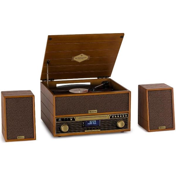 auna Belle Epoque 1910 retro-stereo platenspeler CD-speler luidspreker - riemaangedreven draaitafel en automatische start-stop