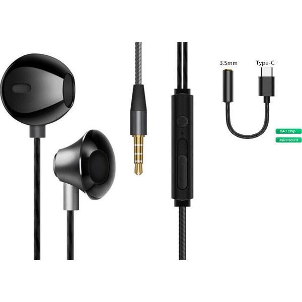DrPhone M9P - 2 in 1 - In-Ear Oordoppen - USB-C + 3.5mm DAC Adapter - Oortjes + USB-C - Geschikt voor Android / Samsung - Zwart