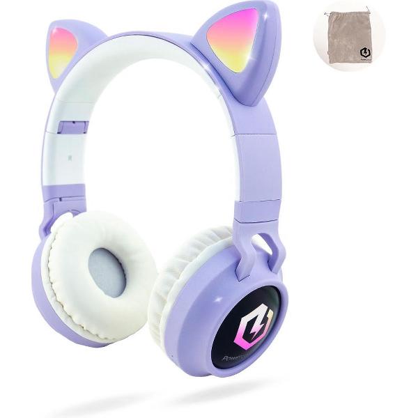 PowerLocus Buddy Draadloze On-Ear Koptelefoon voor Kinderen, LED lampjes, 85db Limiet, met Microfoon, Micro SD poort - Purper