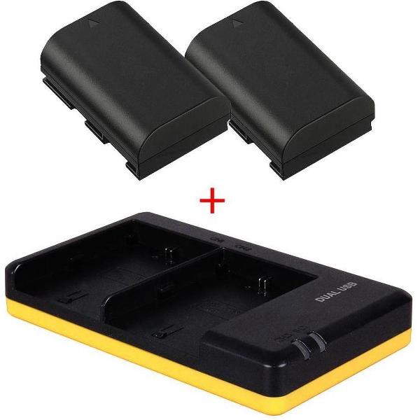 Huismerk 2 x camera accu LP-E6 + dubbellader voor 2 accu's